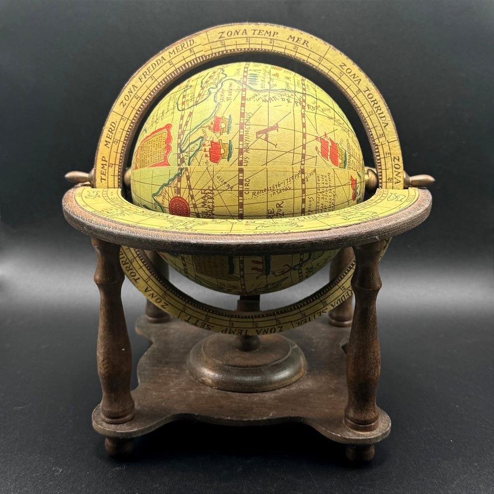 Vintage Dee Bee Japan Zodiac Astrology Globe Wood Stand Celestial Tabletop